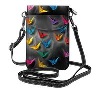 YYHWHJDE Small Cell Phone Purse 7.6x4.9in Origami Thousand Paper Crane Picture Leather Crossbody Flap Phone Case For Women, Perfect For Walking, Camping Black