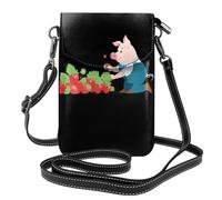 YYHWHJDE Small Cell Phone Purse 7.6x4.9in Pig Picking Strawberries Pattern Leather Crossbody Flap Phone Case For Women, Perfect For Walking, Camping