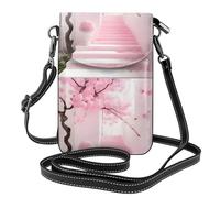 YYHWHJDE Small Cell Phone Purse 7.6x4.9in Pink Cherry Blossom Staircase Pattern Leather Crossbody Flap Phone Case For Women, Perfect For Walking, Camping