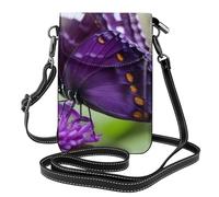 YYHWHJDE Small Cell Phone Purse 7.6x4.9in Purple Butterfly Pattern Leather Crossbody Flap Phone Case For Women, Perfect For Walking, Camping