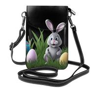 YYHWHJDE Small Cell Phone Purse 7.6x4.9in Rabbits Like Easter Eggs Picture Leather Crossbody Flap Phone Case For Women, Perfect For Walking, Camping Black