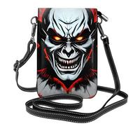 YYHWHJDE Small Cell Phone Purse 7.6x4.9in Red And Black Evil Ghost Pattern Leather Crossbody Flap Phone Case For Women, Perfect For Walking, Camping