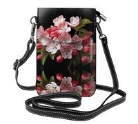 YYHWHJDE Small Cell Phone Purse 7.6x4.9in Red Cherry Blossom Pattern Leather Crossbody Flap Phone Case For Women, Perfect For Walking, Camping