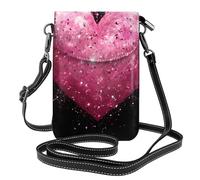 YYHWHJDE Small Cell Phone Purse 7.6x4.9in Red Heart Pink Glitter Pattern Leather Crossbody Flap Phone Case For Women, Perfect For Walking, Camping