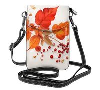 YYHWHJDE Small Cell Phone Purse 7.6x4.9in Red Leaf Berry Pattern Leather Crossbody Flap Phone Case For Women, Perfect For Walking, Camping