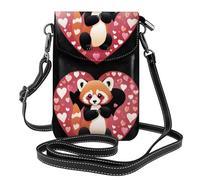 YYHWHJDE Small Cell Phone Purse 7.6x4.9in Red Panda Surrounded By Love Hearts Picture Leather Crossbody Flap Phone Case For Women, Perfect For Walking, Camping