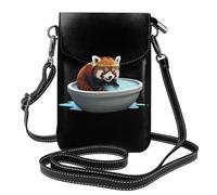 YYHWHJDE Small Cell Phone Purse 7.6x4.9in Red Panda Taking A Bath Picture Leather Crossbody Flap Phone Case For Women, Perfect For Walking, Camping