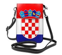 YYHWHJDE Small Cell Phone Purse 7.6x4.9in Republic Of Croatia Flag Pattern Leather Crossbody Flap Phone Case For Women, Perfect For Walking, Camping Black