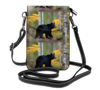YYHWHJDE Small Cell Phone Purse 7.6x4.9in Rge And Small Black Bears Pattern Leather Crossbody Flap Phone Case For Women, Perfect For Walking, Camping