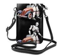 YYHWHJDE Small Cell Phone Purse 7.6x4.9in Robot Getting Off The Car Picture Leather Crossbody Flap Phone Case For Women, Perfect For Walking, Camping