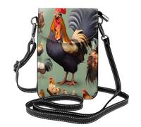 YYHWHJDE Small Cell Phone Purse 7.6x4.9in Rooster And Chicken Picture Leather Crossbody Flap Phone Case For Women, Perfect For Walking, Camping Black