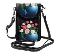 YYHWHJDE Small Cell Phone Purse 7.6x4.9in Roses In A Planet Vase Picture Leather Crossbody Flap Phone Case For Women, Perfect For Walking, Camping