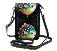 YYHWHJDE Small Cell Phone Purse 7.6x4.9in Round Pufferfish Balloon Picture Leather Crossbody Flap Phone Case For Women, Perfect For Walking, Camping Black