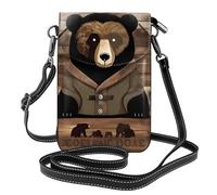 YYHWHJDE Small Cell Phone Purse 7.6x4.9in Rustic Lodge Bear Pattern Leather Crossbody Flap Phone Case For Women, Perfect For Walking, Camping Black