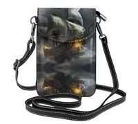 YYHWHJDE Small Cell Phone Purse 7.6x4.9in Sailing Boat On The Sea Pattern Leather Crossbody Flap Phone Case For Women, Perfect For Walking, Camping