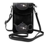 YYHWHJDE Small Cell Phone Purse 7.6x4.9in Sakura Tea Kettle Picture Leather Crossbody Flap Phone Case For Women, Perfect For Walking, Camping Black