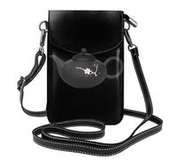 YYHWHJDE Small Cell Phone Purse 7.6x4.9in Sakura Tea Kettle Picture Leather Crossbody Flap Phone Case For Women, Perfect For Walking, Camping Black