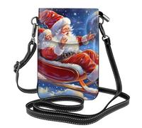 YYHWHJDE Small Cell Phone Purse 7.6x4.9in Santa Claus Sleigh Ride Pattern Leather Crossbody Flap Phone Case For Women, Perfect For Walking, Camping