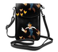 YYHWHJDE Small Cell Phone Purse 7.6x4.9in Scarecrow Chasing Away Chickens Picture Leather Crossbody Flap Phone Case For Women, Perfect For Walking, Camping