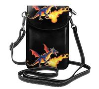 YYHWHJDE Small Cell Phone Purse 7.6x4.9in Scary Fire-Breathing Dragon Picture Leather Crossbody Flap Phone Case For Women, Perfect For Walking, Camping Black
