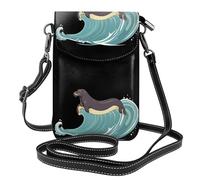 YYHWHJDE Small Cell Phone Purse 7.6x4.9in Sea Lion Jumping In The Waves Picture Leather Crossbody Flap Phone Case For Women, Perfect For Walking, Camping Black