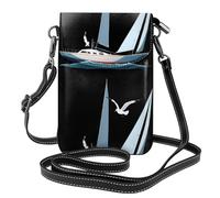 YYHWHJDE Small Cell Phone Purse 7.6x4.9in Seagulls On A Sailboat Picture Leather Crossbody Flap Phone Case For Women, Perfect For Walking, Camping Black