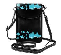 YYHWHJDE Small Cell Phone Purse 7.6x4.9in Sharks Swimming On The Seabed Picture Leather Crossbody Flap Phone Case For Women, Perfect For Walking, Camping Black