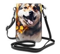 YYHWHJDE Small Cell Phone Purse 7.6x4.9in Shiba Inu Chasing Flowers Pattern Leather Crossbody Flap Phone Case For Women, Perfect For Walking, Camping