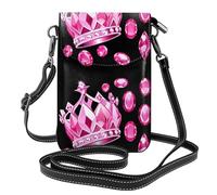 YYHWHJDE Small Cell Phone Purse 7.6x4.9in Shining Pink Gemstones Set In The Crown Picture Leather Crossbody Flap Phone Case For Women, Perfect For Walking, Camping