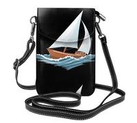 YYHWHJDE Small Cell Phone Purse 7.6x4.9in Ship In The Wind And Waves Pattern Leather Crossbody Flap Phone Case For Women, Perfect For Walking, Camping