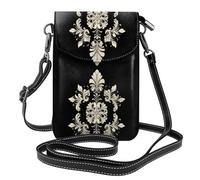 YYHWHJDE Small Cell Phone Purse 7.6x4.9in Silvery White Ancient Flowers Picture Leather Crossbody Flap Phone Case For Women, Perfect For Walking, Camping