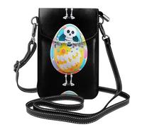 YYHWHJDE Small Cell Phone Purse 7.6x4.9in Skeleton Doll In The Easter Egg Picture Leather Crossbody Flap Phone Case For Women, Perfect For Walking, Camping