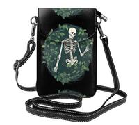 YYHWHJDE Small Cell Phone Purse 7.6x4.9in Skeleton Entangled With Vines Picture Leather Crossbody Flap Phone Case For Women, Perfect For Walking, Camping