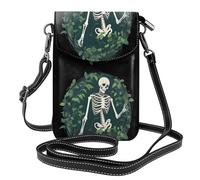 YYHWHJDE Small Cell Phone Purse 7.6x4.9in Skeleton Entangled With Vines Picture Leather Crossbody Flap Phone Case For Women, Perfect For Walking, Camping