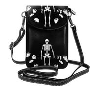 YYHWHJDE Small Cell Phone Purse 7.6x4.9in Skeleton Footprints Picture Leather Crossbody Flap Phone Case For Women, Perfect For Walking, Camping Black