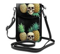 YYHWHJDE Small Cell Phone Purse 7.6x4.9in Skull Pineapple Picture Leather Crossbody Flap Phone Case For Women, Perfect For Walking, Camping Black