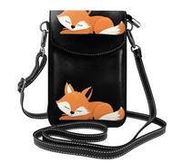 YYHWHJDE Small Cell Phone Purse 7.6x4.9in Sleeping Little Fox Picture Leather Crossbody Flap Phone Case For Women, Perfect For Walking, Camping Black