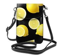 YYHWHJDE Small Cell Phone Purse 7.6x4.9in Slice Lemon Picture Leather Crossbody Flap Phone Case For Women, Perfect For Walking, Camping Black