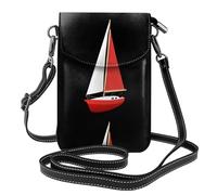 YYHWHJDE Small Cell Phone Purse 7.6x4.9in Small Red Sailboat Pattern Leather Crossbody Flap Phone Case For Women, Perfect For Walking, Camping