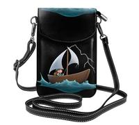 YYHWHJDE Small Cell Phone Purse 7.6x4.9in Small Sailboat In The Waves Picture Leather Crossbody Flap Phone Case For Women, Perfect For Walking, Camping
