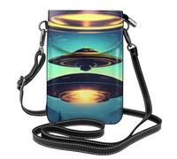 YYHWHJDE Small Cell Phone Purse 7.6x4.9in Spacecraft Descend Pattern Leather Crossbody Flap Phone Case For Women, Perfect For Walking, Camping