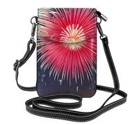 YYHWHJDE Small Cell Phone Purse 7.6x4.9in Splendid Fireworks Pattern Leather Crossbody Flap Phone Case For Women, Perfect For Walking, Camping Black