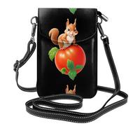 YYHWHJDE Small Cell Phone Purse 7.6x4.9in Squirrel Climbing A Tomato Pattern Leather Crossbody Flap Phone Case For Women, Perfect For Walking, Camping