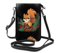 YYHWHJDE Small Cell Phone Purse 7.6x4.9in Squirrel In The Pine Cone Pattern Leather Crossbody Flap Phone Case For Women, Perfect For Walking, Camping