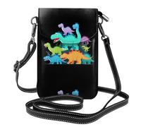 YYHWHJDE Small Cell Phone Purse 7.6x4.9in Stacked Colorful Dinosaurs Pattern Leather Crossbody Flap Phone Case For Women, Perfect For Walking, Camping