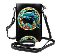 YYHWHJDE Small Cell Phone Purse 7.6x4.9in Stained Glass Dolphin Pattern Leather Crossbody Flap Phone Case For Women, Perfect For Walking, Camping