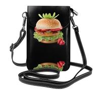YYHWHJDE Small Cell Phone Purse 7.6x4.9in Strawberry Burger Pattern Leather Crossbody Flap Phone Case For Women, Perfect For Walking, Camping Black