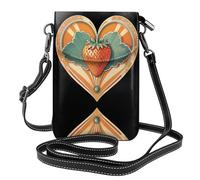 YYHWHJDE Small Cell Phone Purse 7.6x4.9in Strawberry In The Orange Heart Pattern Leather Crossbody Flap Phone Case For Women, Perfect For Walking, Camping
