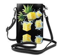 YYHWHJDE Small Cell Phone Purse 7.6x4.9in Summer Refreshing Pineapple Ice Pattern Leather Crossbody Flap Phone Case For Women, Perfect For Walking, Camping Black