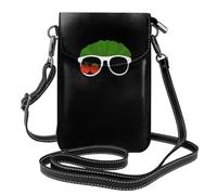 YYHWHJDE Small Cell Phone Purse 7.6x4.9in Sunglasses Tomato Broccoli Pattern Leather Crossbody Flap Phone Case For Women, Perfect For Walking, Camping Black